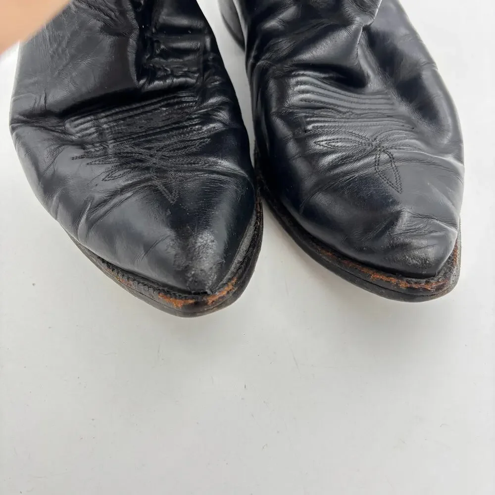 Vintage J. Chisholm Black Leather Cowboy Boots Mens 11.5D Western Cowboy